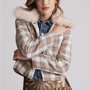 Anthropologie Plaid Faux Fur-Trimmed Jacket New without tags (XS)